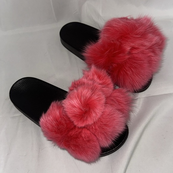 Women's Real Fox Furry Fur Slides, Open-Toe Cute Fur Sandals M3 - Picture 6 of 9